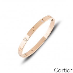 Cartier Rose Gold Half Diamond Love Bracelet Size 17 B6036017